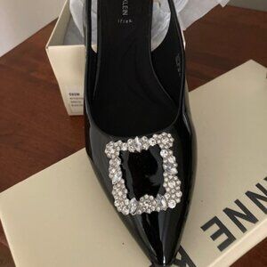 Anne Klein Black Patent Kith Slingback Flats Sz 8